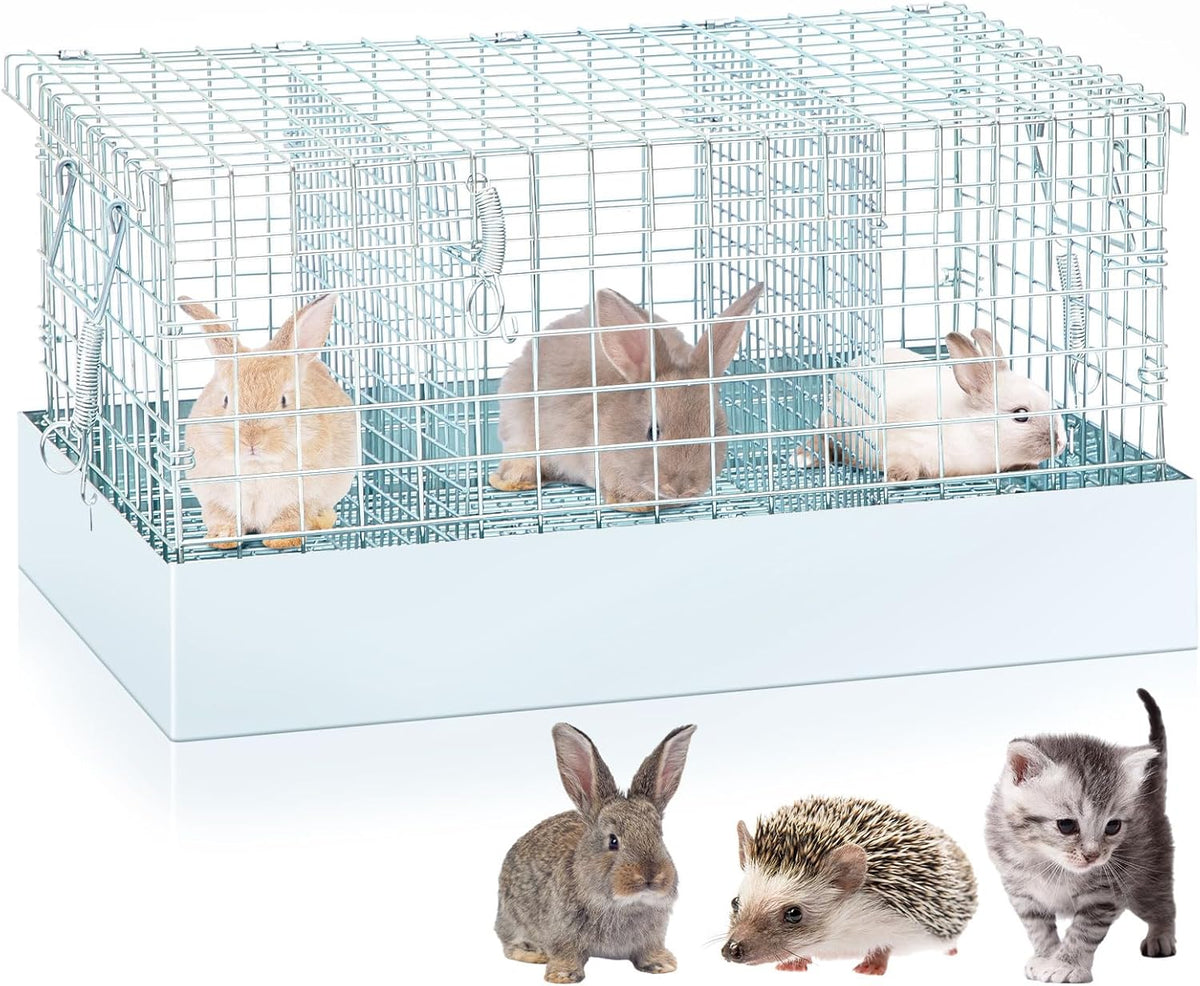 Folding Rabbit Cage, 18 x 12 x 10 in Portable Bunny Carrier with Tray and Handles for Transport