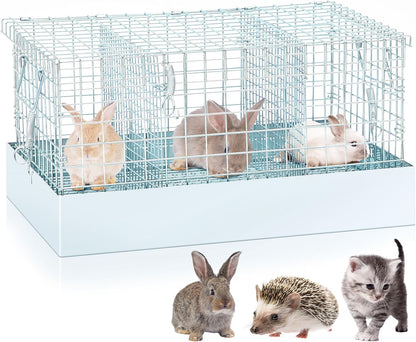 Folding Rabbit Cage, 18 x 12 x 10 in Portable Bunny Carrier with Tray and Handles for Transport