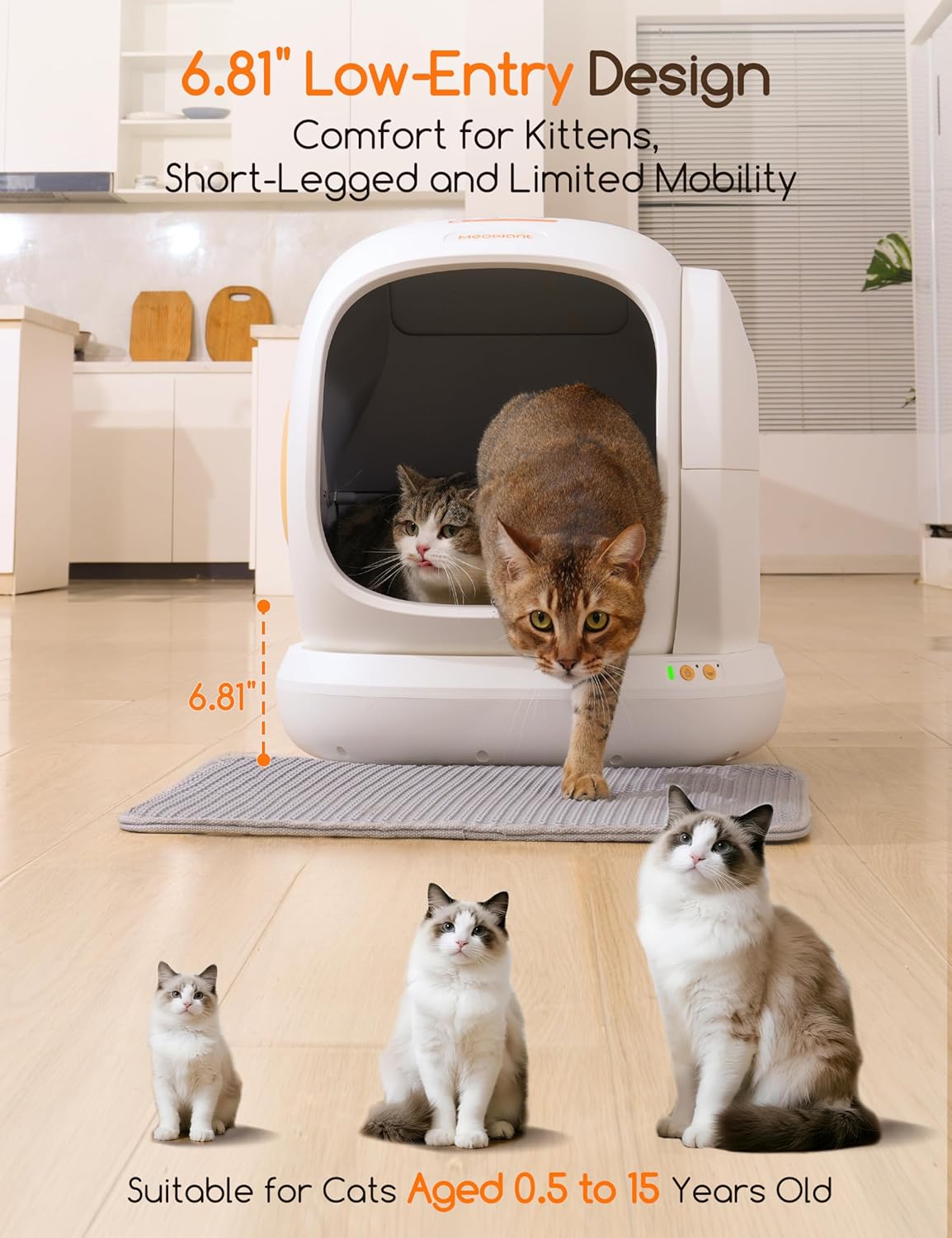 MeoWant Self Cleaning Cat Litter Box, Open-Top Automatic Cat Litter Box with Safety Protection, App