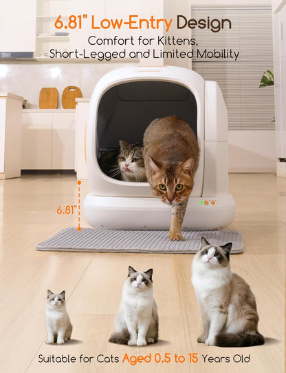 MeoWant Self Cleaning Cat Litter Box, Open-Top Automatic Cat Litter Box with Safety Protection, App