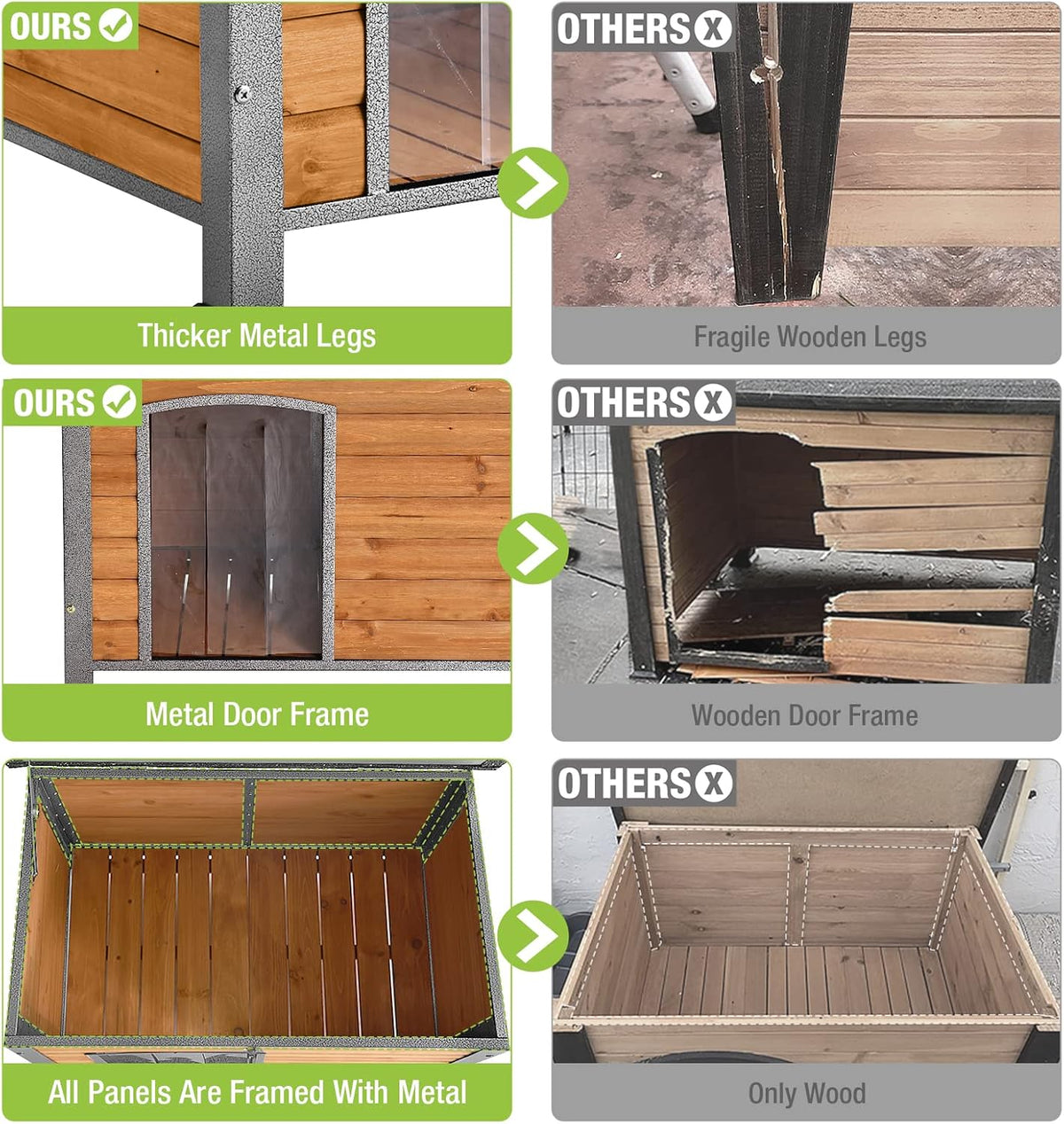 GUTINNEEN Chew Proof Dog House with Metal Iron Frame Outdoor Dog Kennel for Small Medium Large