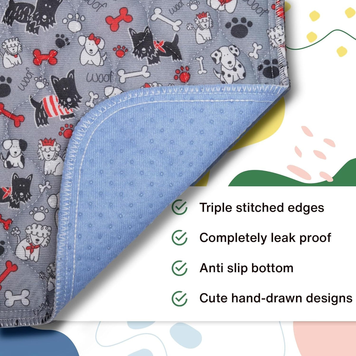 Caldwell's Pet Supply Co. 34x36 Washable Pee Pads for Dogs, Reusable Puppy Potty Mat, Whelping Rug