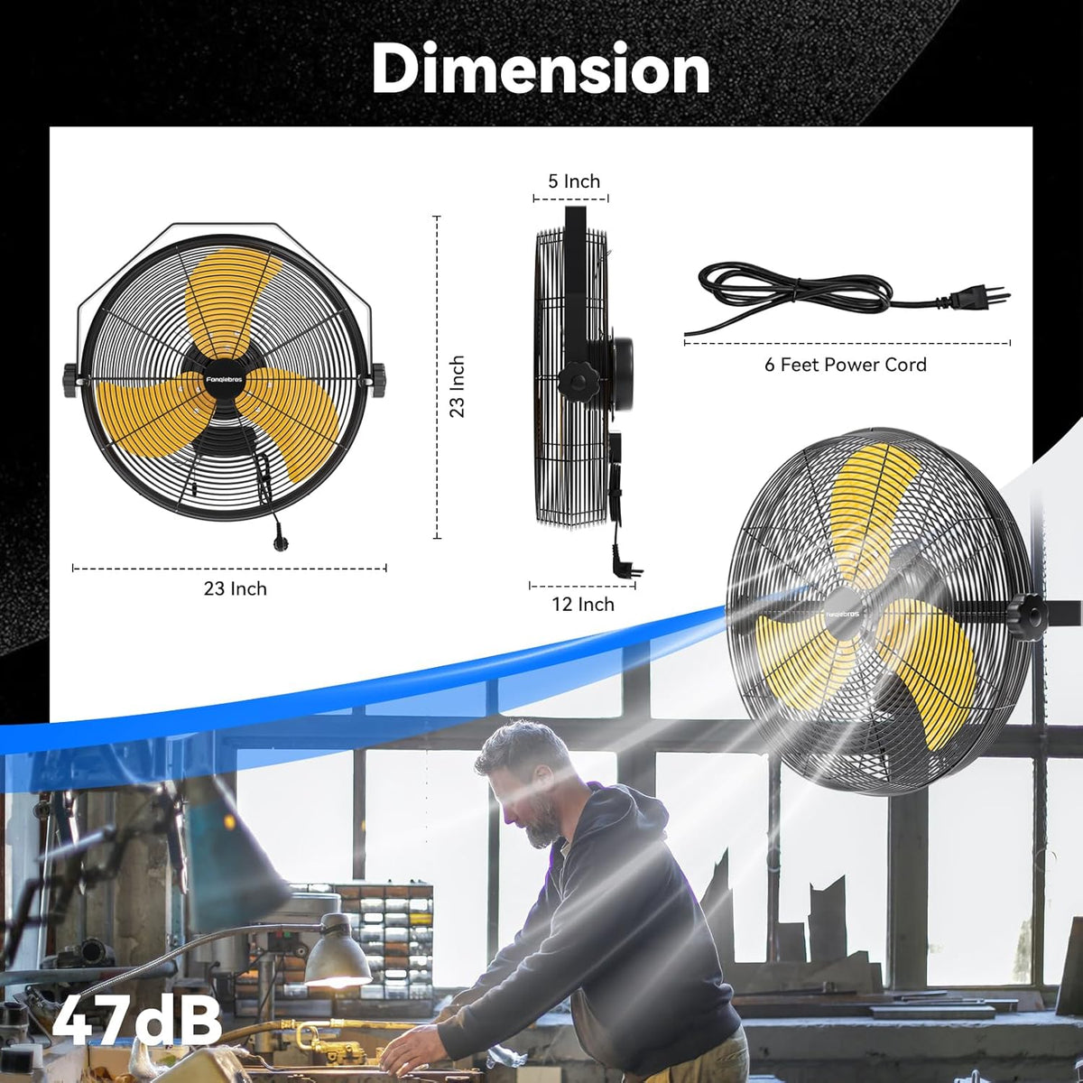 4580 CFM 18 inch High Velocity Wall Mounted Fan, 3-Speed Metal Fan with Sealed Motor, 360 Degree
