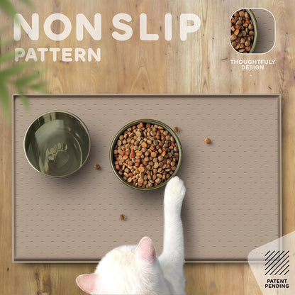 Dog Food Mat - 28x18 Raised Edges Dogs Mat for Food and Water Prevent Spill, Waterproof Cat Food