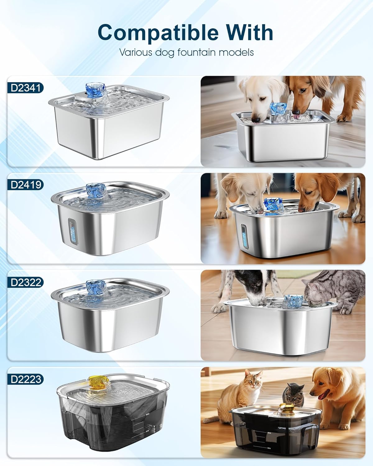 Dog Water Fountain Pump Replacement for D2341, D2419, D2223, D2322 Models, Pet Water Fountain