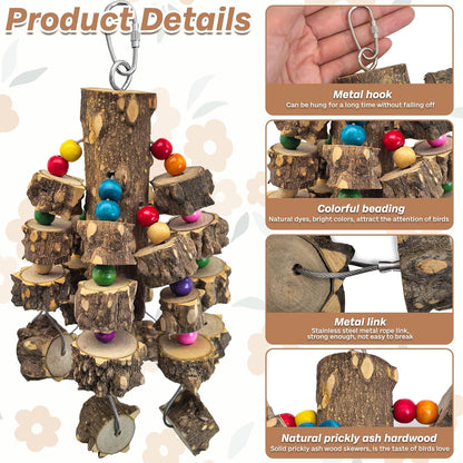 PINVNBY Large Bird Parrot Toys, Natural Wooden Blocks Chew Toy, Durable Cage Bite for African Grey