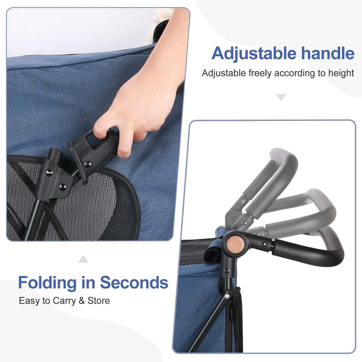 Large Dog Travel Stroller with 4 Heavy Duty Wheels Pet Stroller with Adjustable Handle - Double
