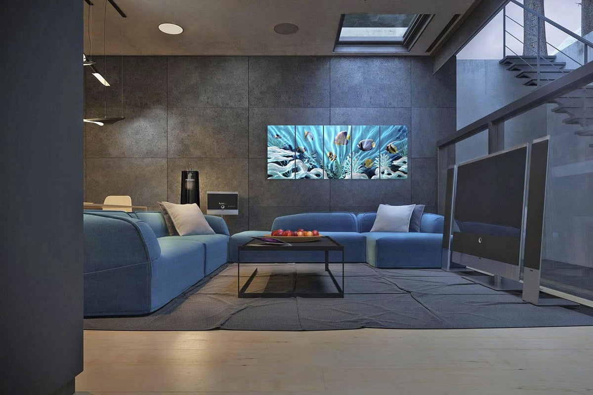 SYGALLERIER Fish Metal Wall Art Hand Crafted Large 3D Sea Life Pictures Modern Abstract Coastal