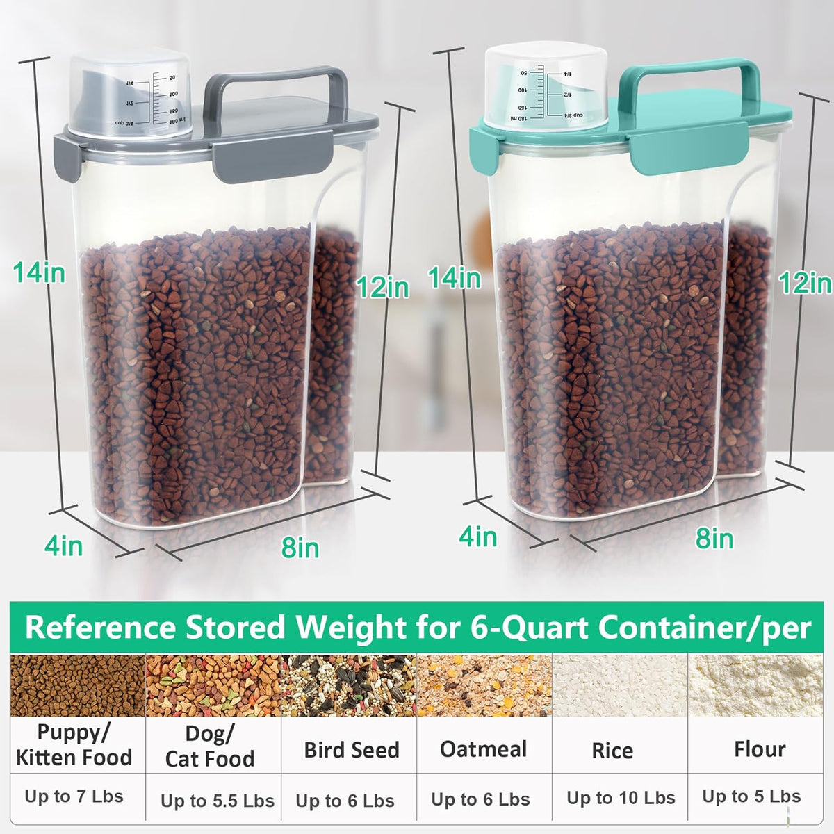 TBMax Pet Dog Cat Food Storage Containers 2 Pack 10 to 14 Lbs, Airtight Cat Food Dispenser with