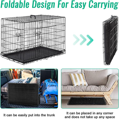 FDW Dog Crate for Large Dogs 42 Inch Folding Metal WirePet Cage Double Door W/Divider Panel Indoor