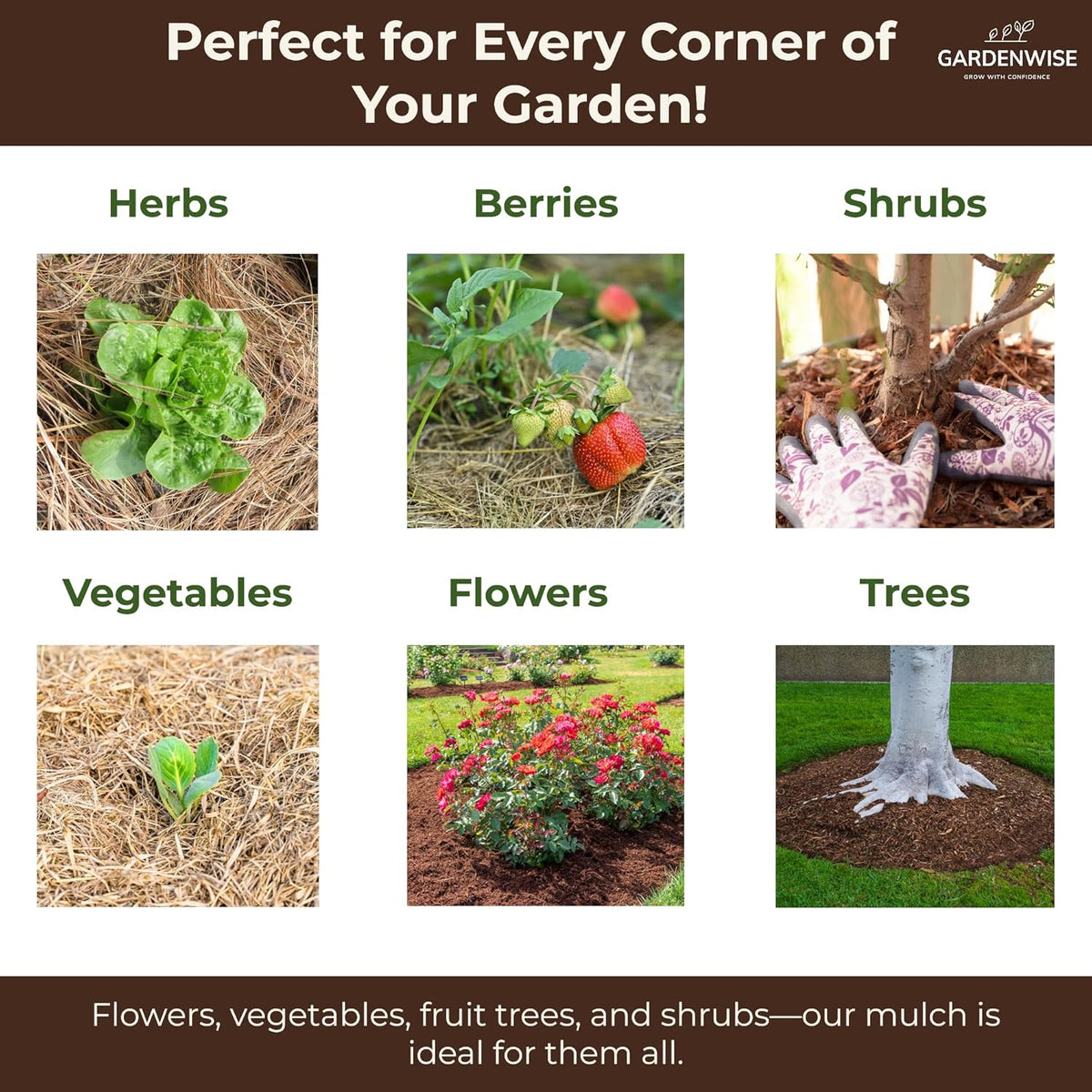 Premium Organic Wood Mulch for Gardens, Landscaping, Potted Plants, and Vegetable Gardens (0.3 CF