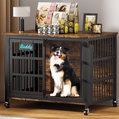 EasyCom 42"/41"/33" Dog Crate Furniture with Name Tag, XL Heavy Duty Dog Kennel Indoor for Large