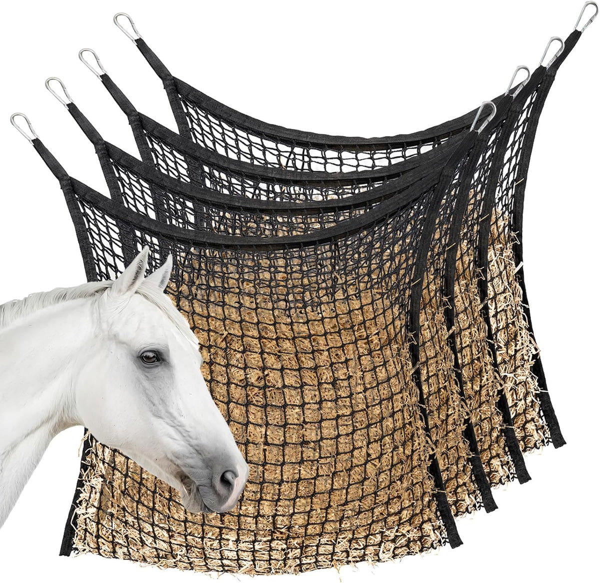 4 PCS Slow Feed Hay Net for Horses, Large Capacity Hay Bags for Horses Goats Sheep Donkey Trailer