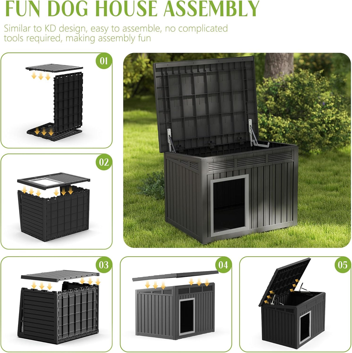 Dog House Indoor Outdoor,Resin Waterproof Puppy Shelter with Air Vents and Elevated Floor,Air Rod