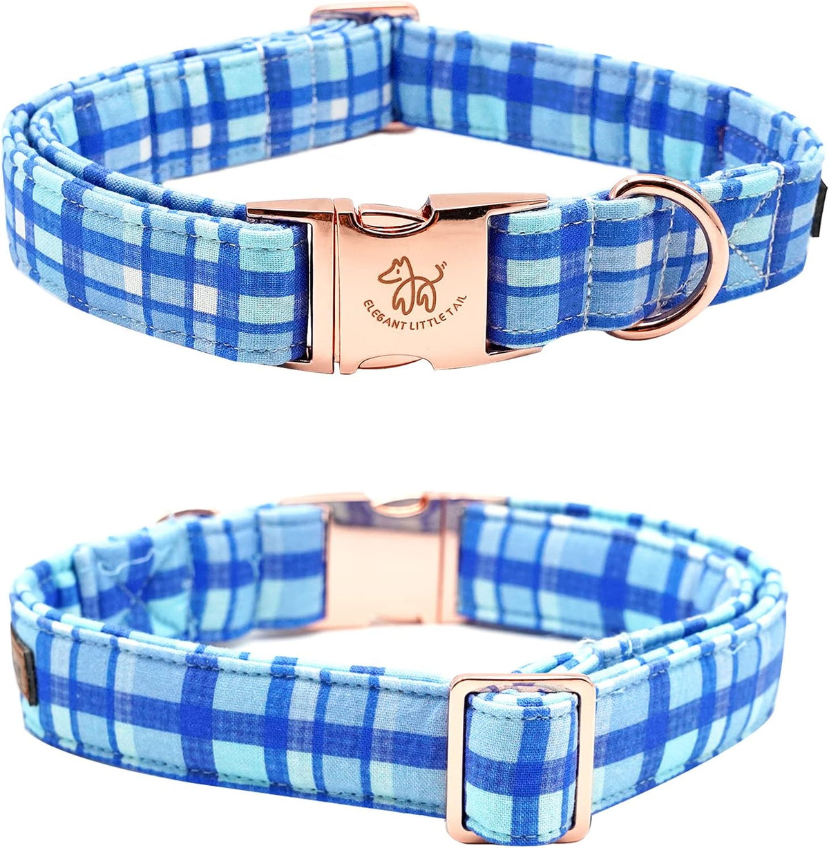 Elegant little tail Dog Collar with Bow - Blue Plaid Boy Dog Collar Cute Bowtie Pet Collar