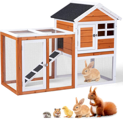 Outvita Rabbit Hutch, Small Wood Chicken Coop, 48" Guinea Pig Cage w/Pull-Out Tray, Waterproof