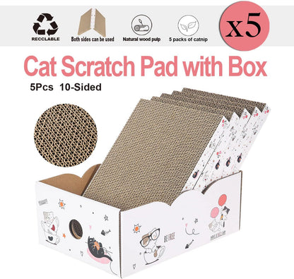 5 Packs in 1 Cat Scratch Pad with Box, Cat Scratcher Cardboard,Reversible,Durable Recyclable