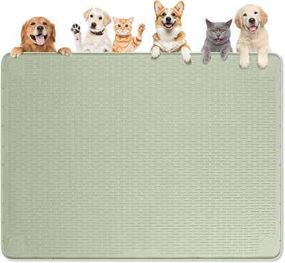 Dog Food Mat, Extra Large 50" x 35" Silicone Pet Feeding Mat with Raised Edge Pet Placemat for