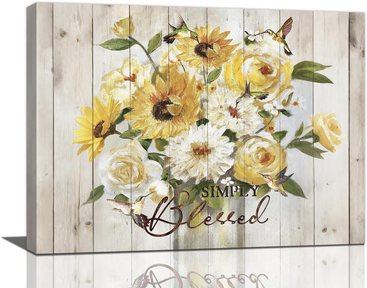 Sunflower Bathroom Pictures Wall Art, Simple Blessed Floral Bathroom Wall Decor, Flower Framed