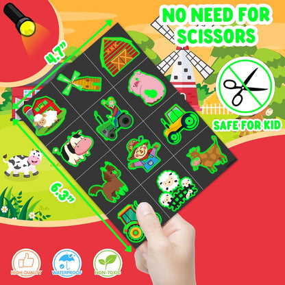 96 PCS Farm Barnyard Animal Glow In The Dark Pre-Cut Temporary Tattoos Sticker 1st First 2nd