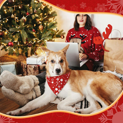 Abbylike 50 Pcs Christmas Dog Bandanas Bulk Xmas Red and White Bandanas for Dogs Triangle Kerchief
