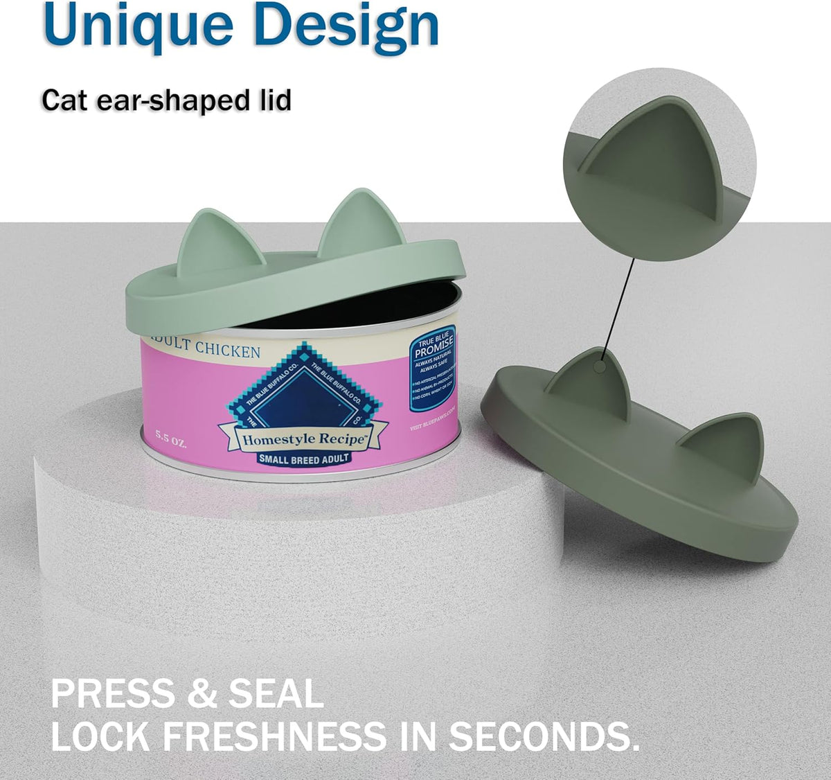 OHMO 2 Pack Pet Food Can Lids, (3.3 in / 85mm) Silicone Pet Food Can Lids Covers for 5.5 oz Cat and