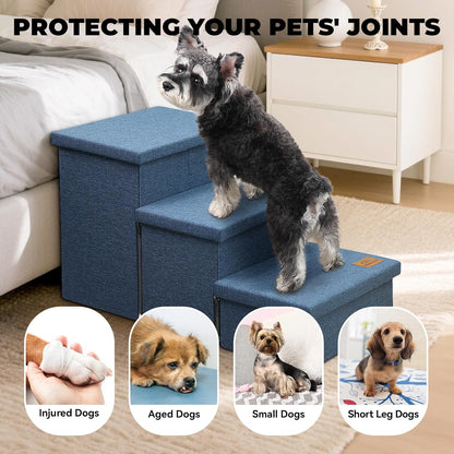 Dog Stairs with Storage 18" H, 3-Step Wider Dog Steps for Small/Medium/Large Dogs Cats, Folding