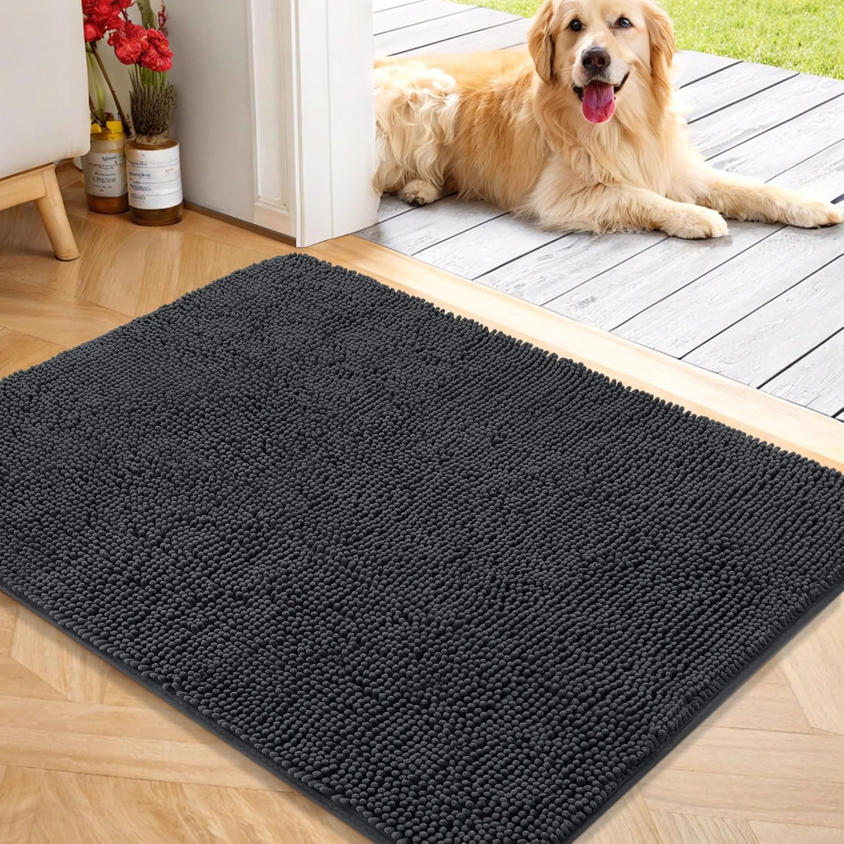 OLANLY Dog Door Mat for Muddy Paws 40x32, Absorbs Moisture and Dirt, Absorbent Non-Slip Washable