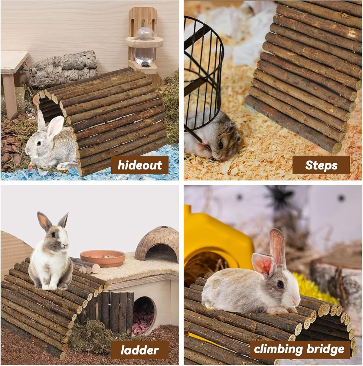kathson Rabbit Wooden Bridge(20.0 x 11.8 inches),Guinea Pig Wood Tunnel Large Bunny Ladders Small