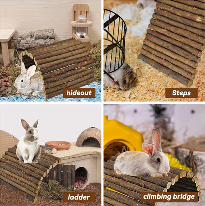 kathson Rabbit Wooden Bridge(20.0 x 11.8 inches),Guinea Pig Wood Tunnel Large Bunny Ladders Small
