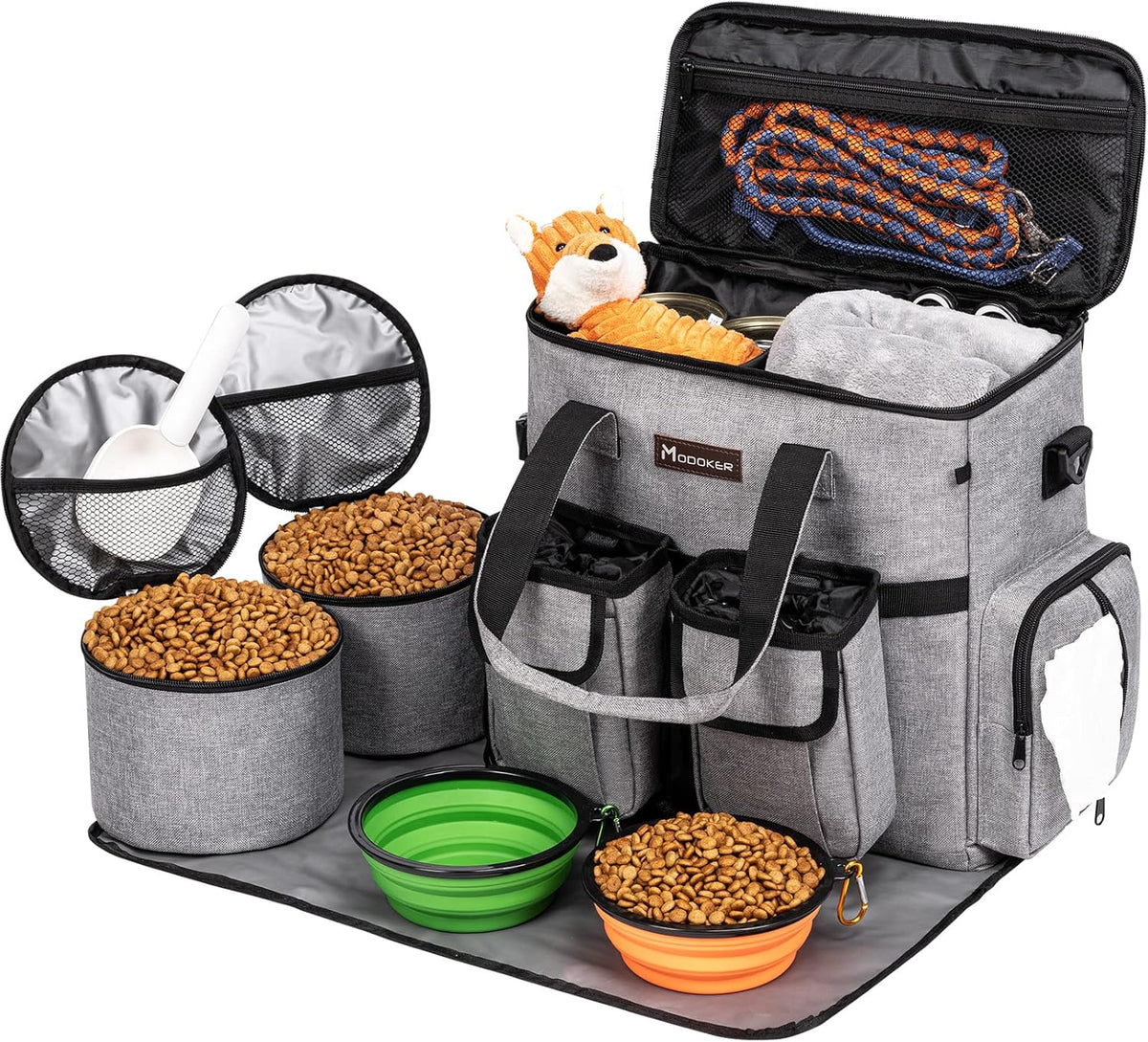 Airline Approved Dog Travel Bag with 2 Dog Treat Training Pouches, Tote Organizer for Weekend Pet