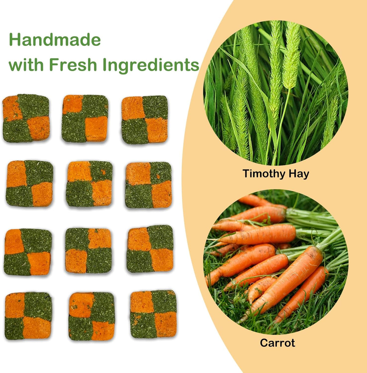 Fhiny 24 PCS Rabbit Chew Toys, Natural Timothy Hay Carrot Biscuit Handmade Bunny Molar Toys for