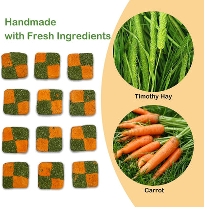 Fhiny 24 PCS Rabbit Chew Toys, Natural Timothy Hay Carrot Biscuit Handmade Bunny Molar Toys for