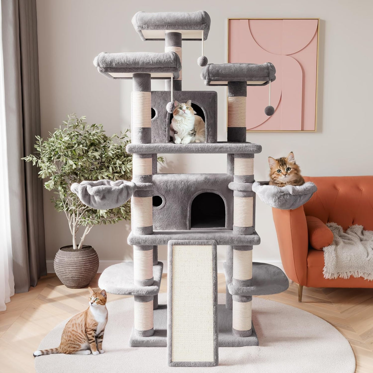 SHA CERLIN 68 Inches Multi-Level Large Cat Tree for Large Kitties/Big Cat Tower with Condo/Cozy