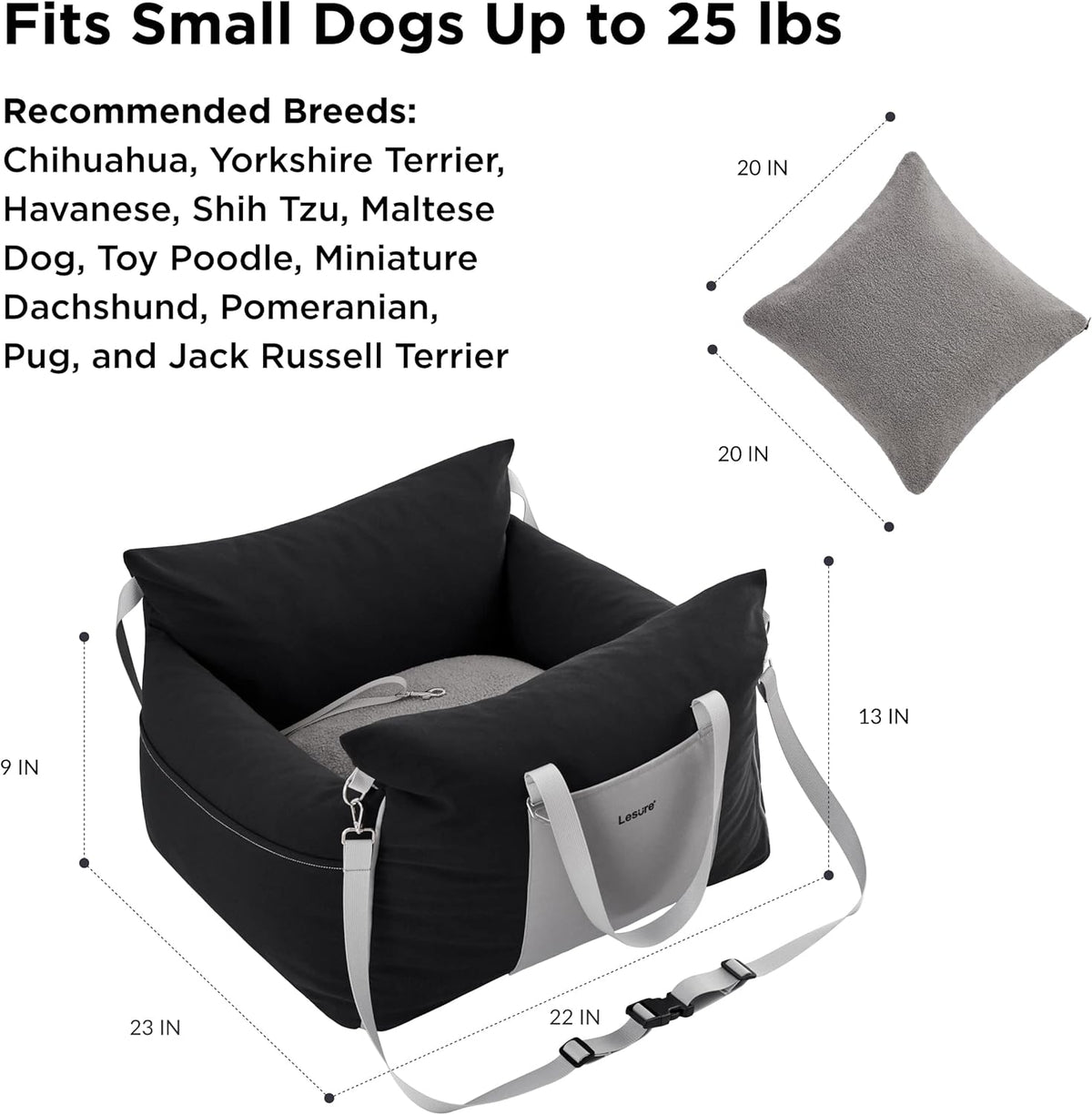 Lesure Small Dog Car Seat for Small Dogs - Waterproof Dog Booster Car Seat with Storage Pockets
