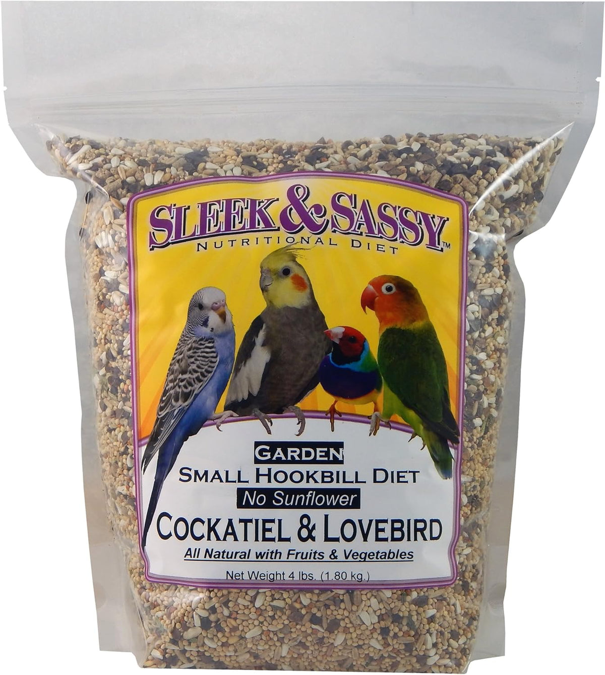 SLEEK & SASSY Garden Small Hookbill No Sunflower Bird Food for Lovebirds, Cockatiels, Quaker