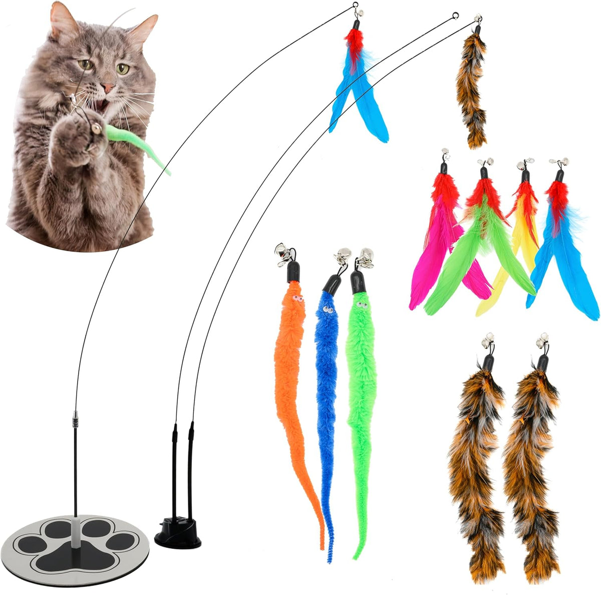 Suction Cup Cat Toys for Indoor Cats Interactive Suction Cup Cat Wand Toy Feather Teaser for Indoor