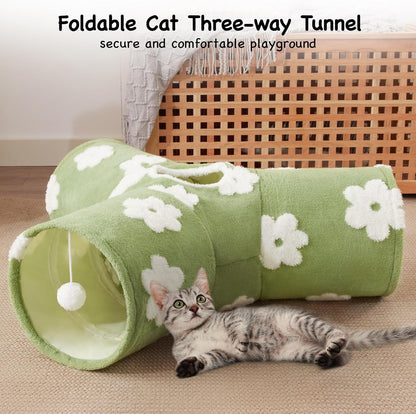 Tempcore Flannel Pet Cat Tunnel Tube Cat Toys 3 Way Collapsible, Cat Tunnels for Indoor Cats，Kitty
