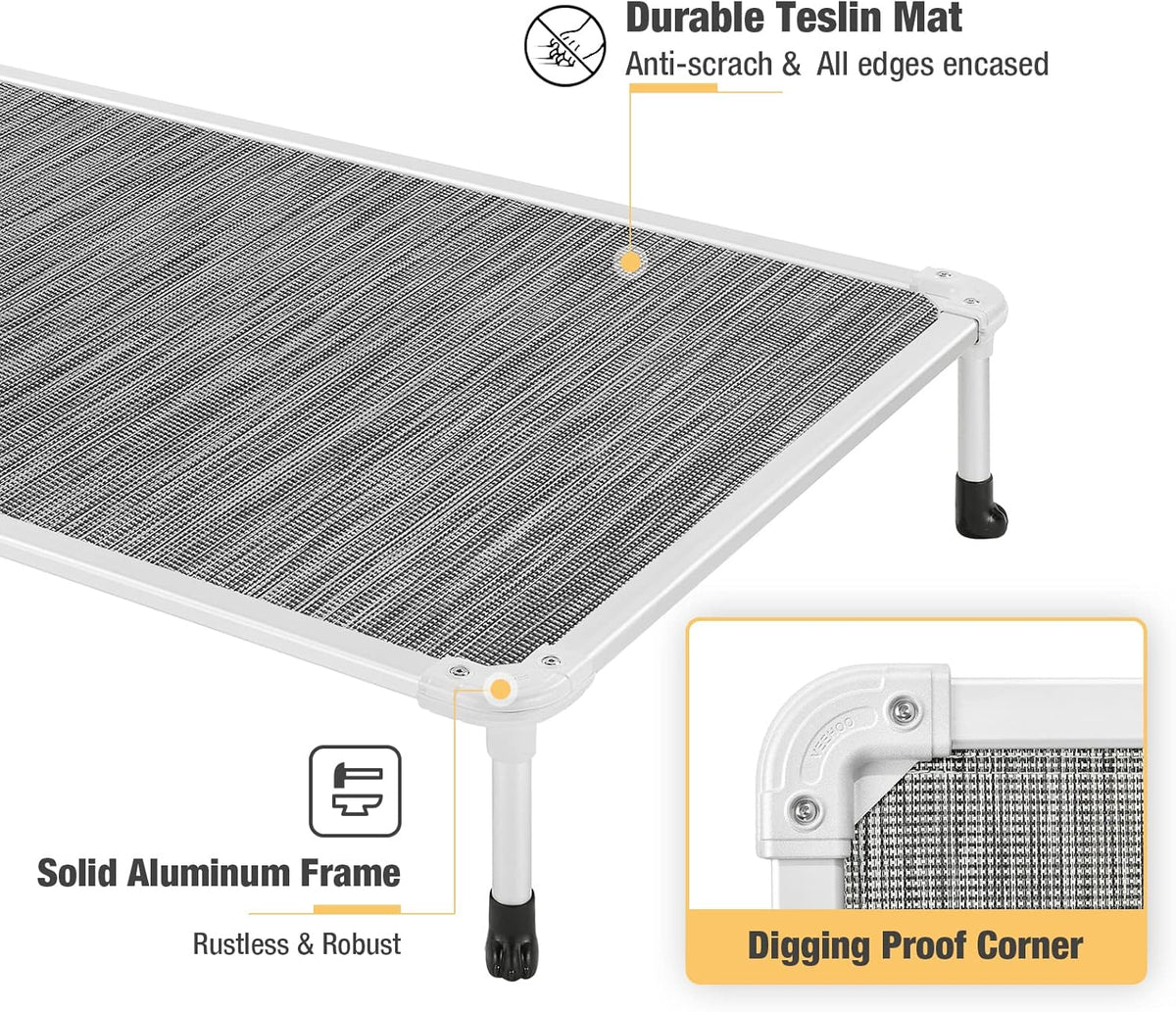 Veehoo Chew Proof Elevated Dog Bed - Cooling Raised Pet Cot - Silver Aluminum Frame and Durable