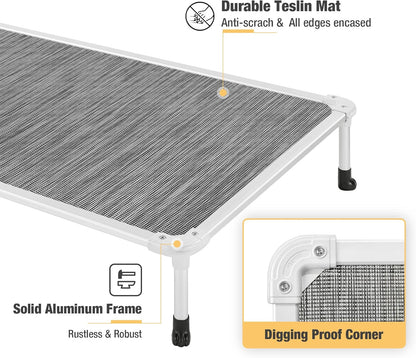 Veehoo Chew Proof Elevated Dog Bed - Cooling Raised Pet Cot - Silver Aluminum Frame and Durable