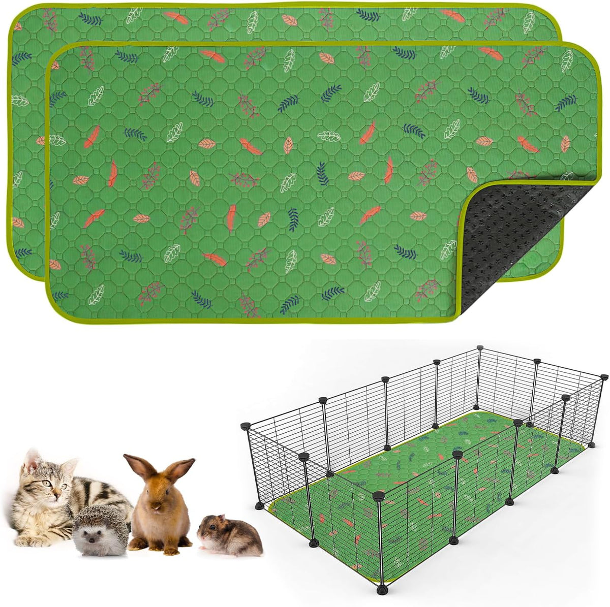 Sunheir 2 Pack Washable Guinea Pig Pee Pads, 24" x 48" Waterproof Reusable Guinea Pig Cage Liners