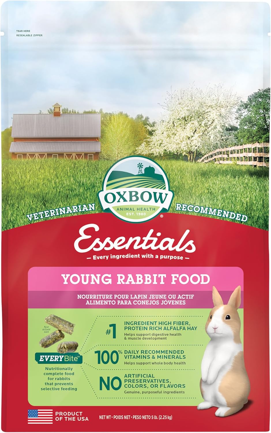 Oxbow Essentials Rabbit Food, Young Rabbit, Made with Oxbow Alfalfa Hay, Pet Food Pellets with