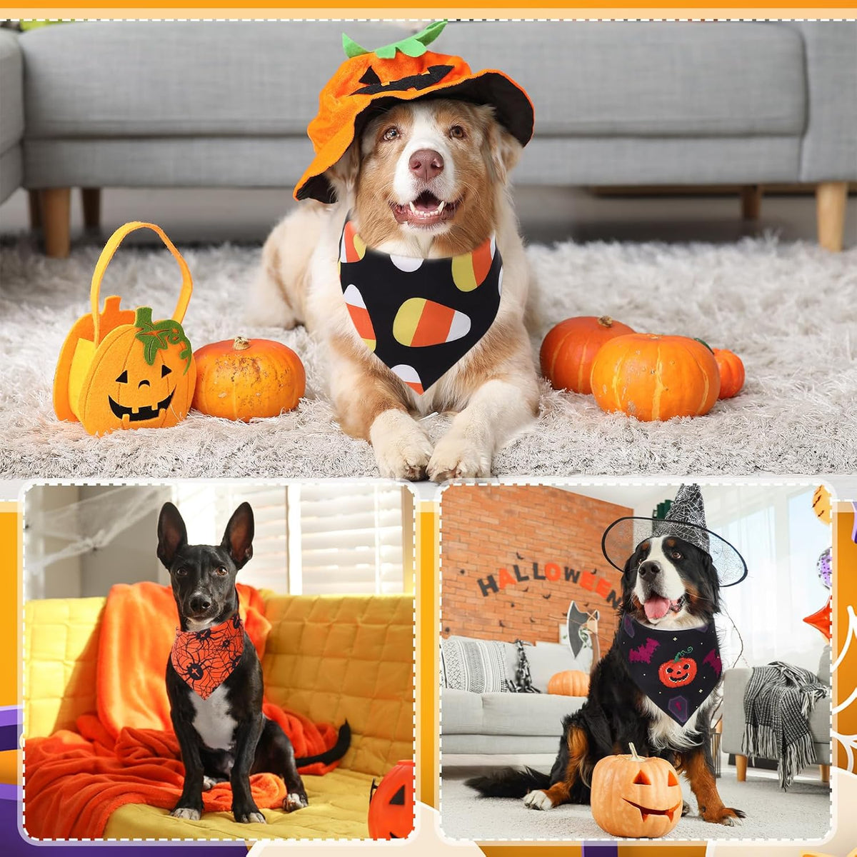 Abbylike 50 Pcs Halloween Dog Bandanas Bulk Pumpkin Bandanas for Dogs Triangle Kerchief Bibs Scarf
