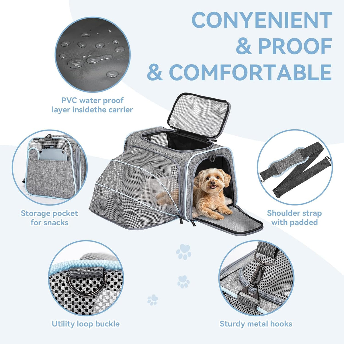 Petsfit Expandable Large Cat Carrier Small Dog Carriers Airline Approved, 17" Lx 11" Wx 11" H