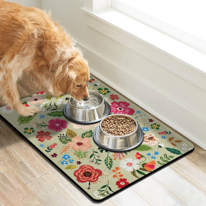Absorbent Quick Dry Pet Food Mat for Dogs and Cats - Eco-Friendly Bowl Mat for Food and Water