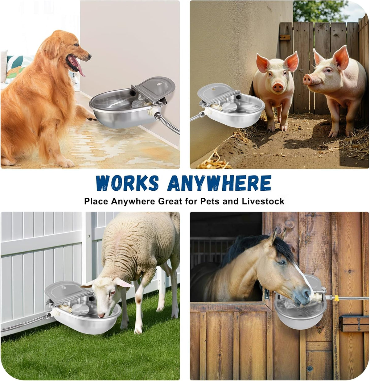 Automatic Water Dispenser for Dogs, Auto Dog Waterer for Outdoor, Stainless Steel Water Bowl