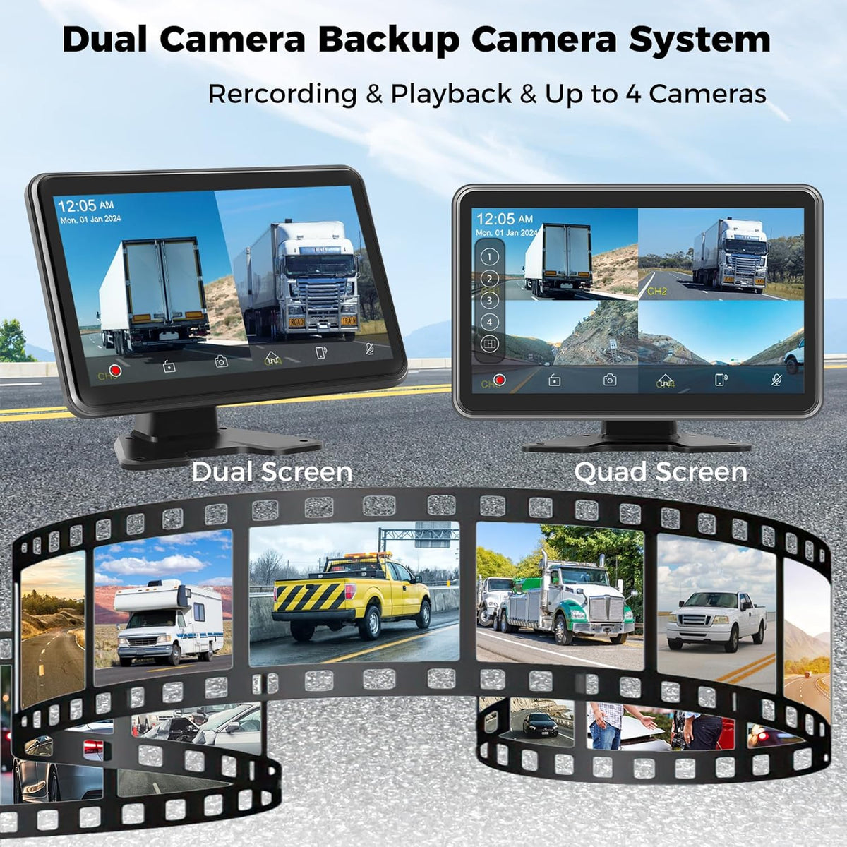 HD1080P Wired Backup Camera System with Apple Carplay & Android Auto,10'' Touch Screen Monitor, 2