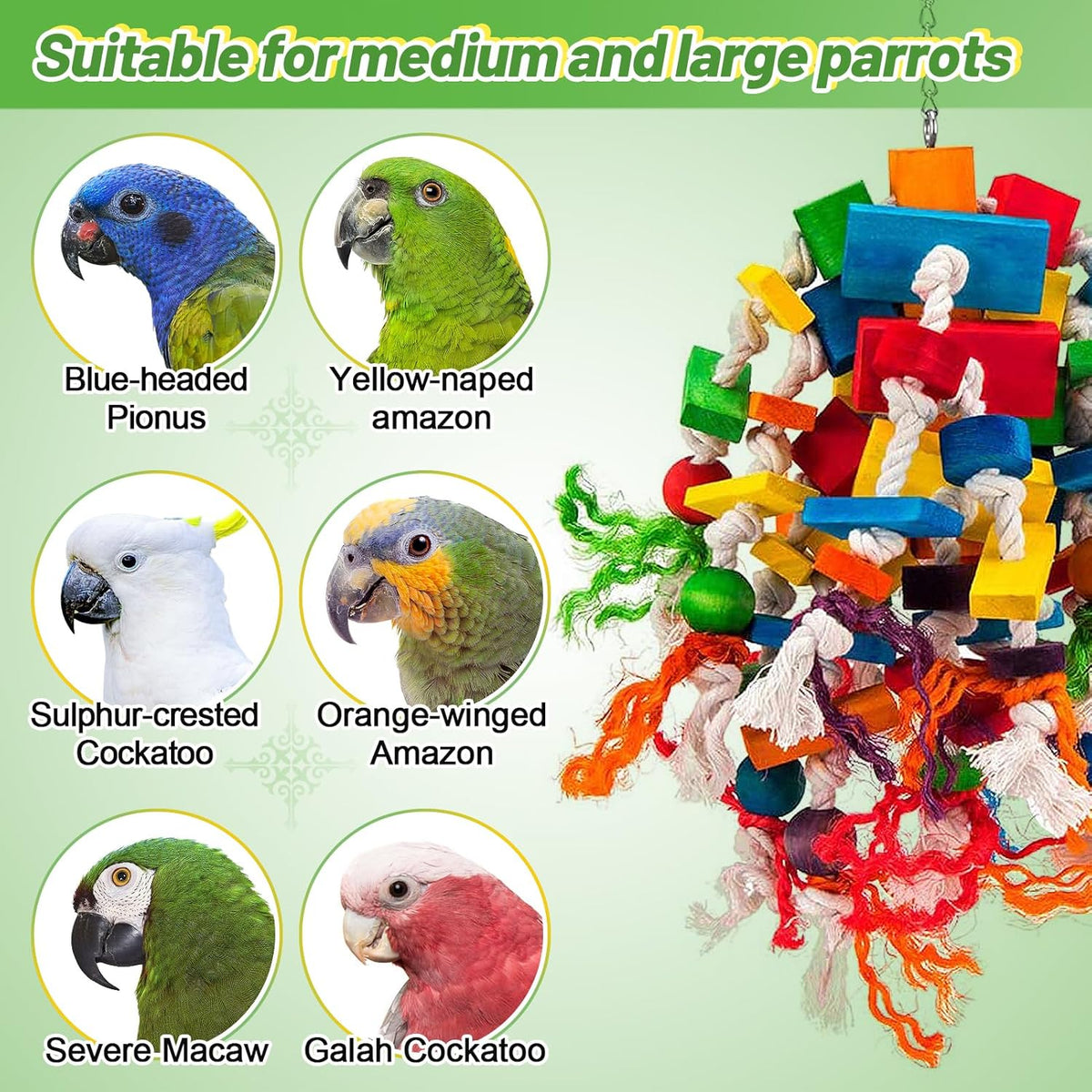 Large Parrot Toy - Multicolored Wooden Blocks Tearing Toys for Birds Suggested for African Grey