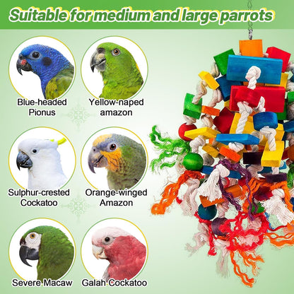 Large Parrot Toy - Multicolored Wooden Blocks Tearing Toys for Birds Suggested for African Grey