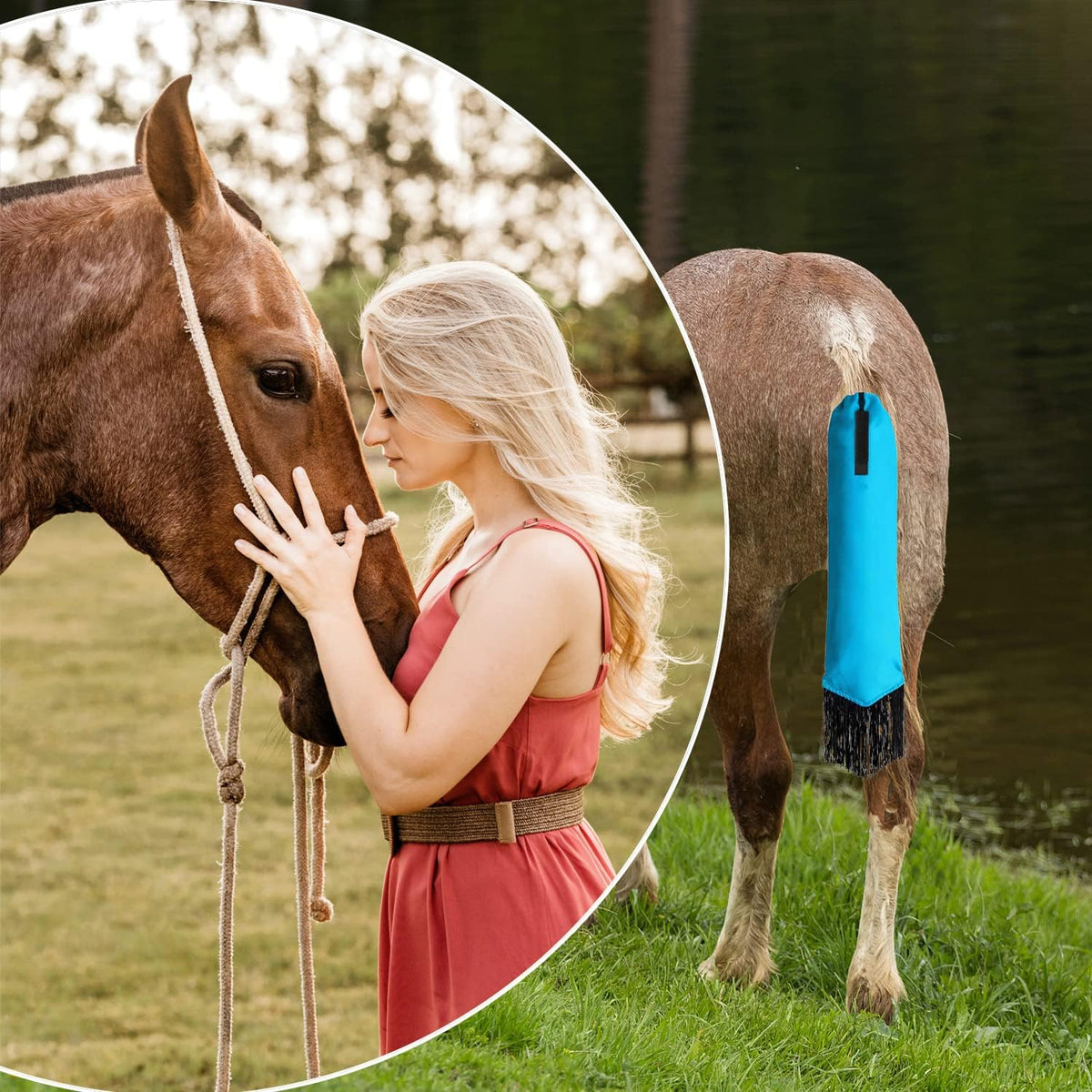 Horse Tail Bag - Pack of 2, Waterproof and Durable, Adjustable Large Opening for Easy Fit, Fringe